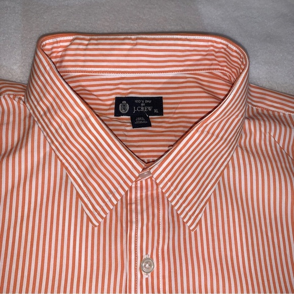 J Crew Mens 100s 2 Ply Cotton LS Button Down Orange White Striped Shirt XL - Picture 2 of 5